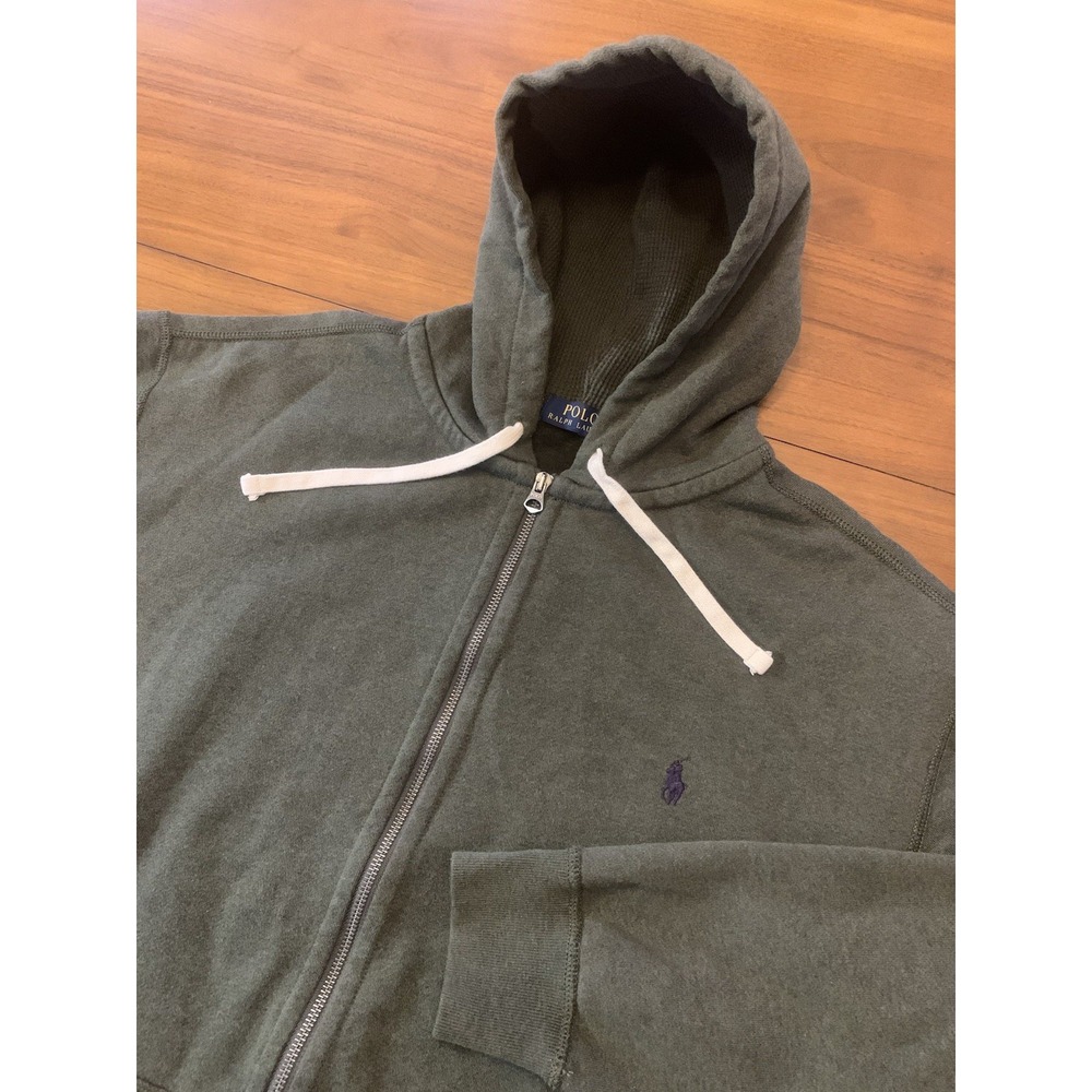 Polo Ralph Lauren Full Zip Hoodie Mens XL Tall Green Waffle Thermal Double Knit
